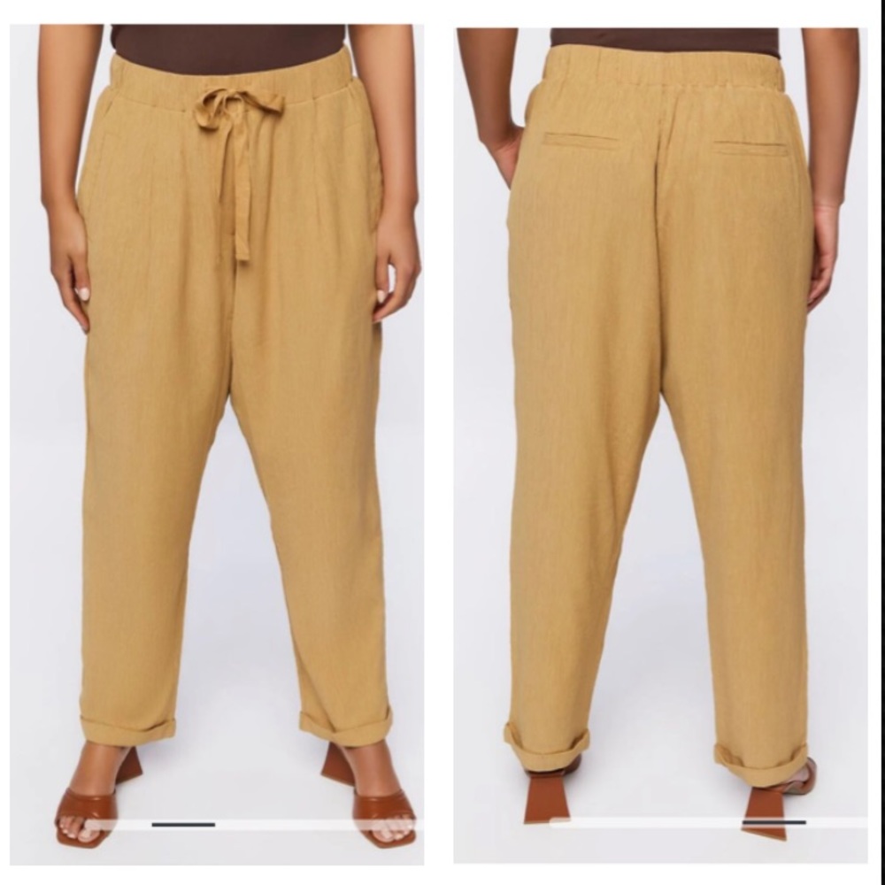 FOREVER 21 Plus Size Textured Tie-Waist Pants Pull-up Safari